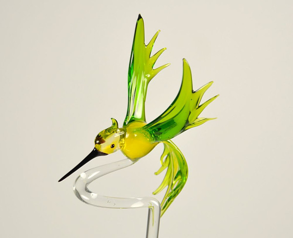 Blumenstab Orchideenstab Kolibri grün - gelb Gesamtlänge mit Stab 45 cm