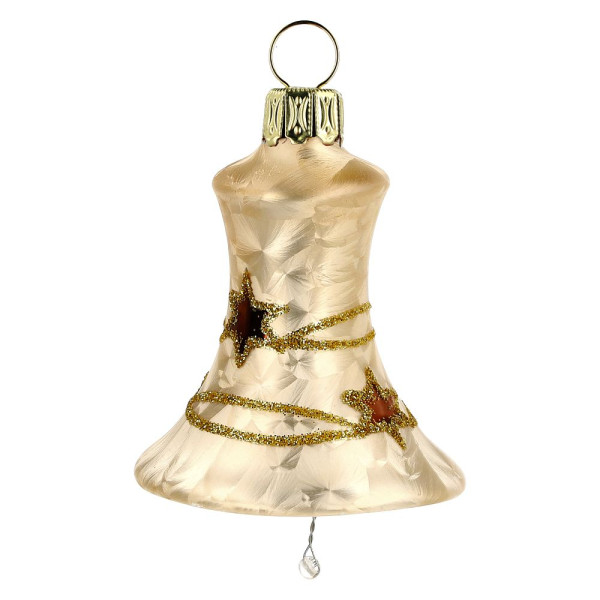 Glocke 5cm,4fach,Sternengirlande braun,Eislack gold LAUSCHAER CHRISTBAUMSCHMUCK handgemalt,mundgeblasen