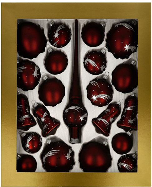 Komplettkasten 21-teilig, Antikrot Komet silber NEU LAUSCHAER CHRISTBAUMSCHMUCK handgemalt,mundgeblasen