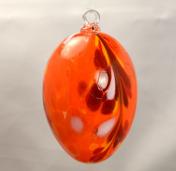 Osterei Farbglas mit Öse orange Länge 11 cm  Breite 7 cm
