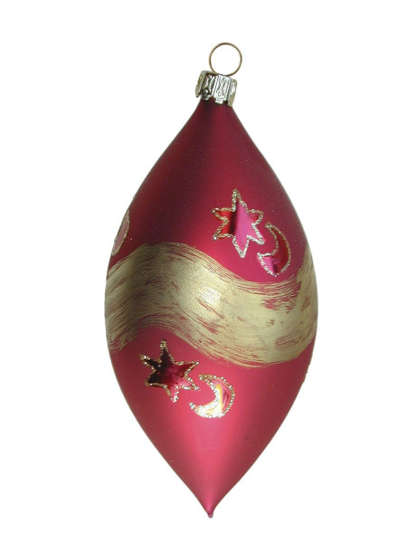 Olive 12 cm Motiv Stern / Mond ochsenblut matt mundgeblasen, handgemalt aus Lauscha