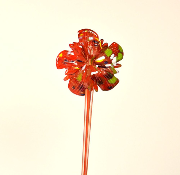 Glasblume  rot bunt Länge ca. 45 cm Durchmesser Blüte ca. 12 cm