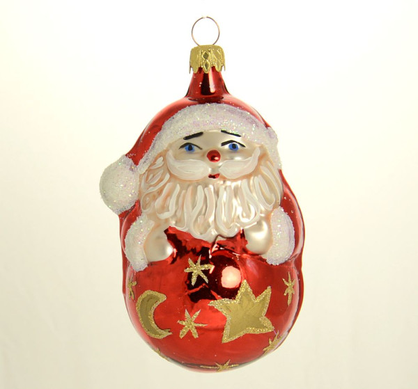 Weihnachtsmann auf Kugel groß, rot mit Sternen Höhe 12 cm  Breite 7 cm