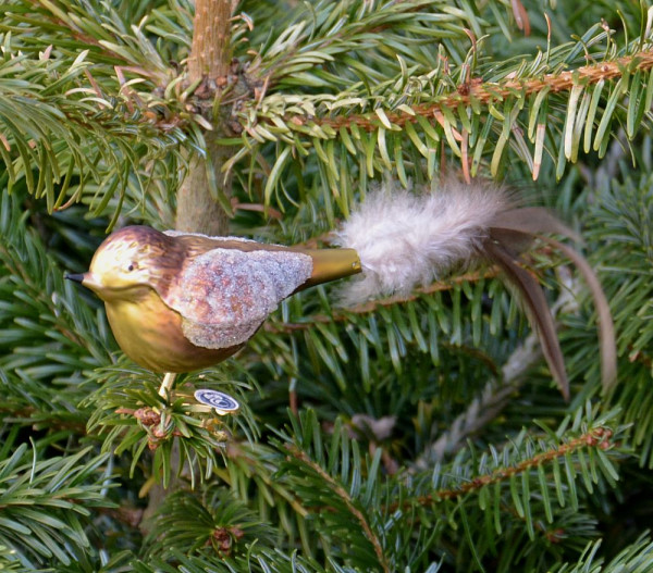 dicker Vogel mit Naturfeder matt grün/braun ca.15 cm , handgearbeitet, 03-112-347-1