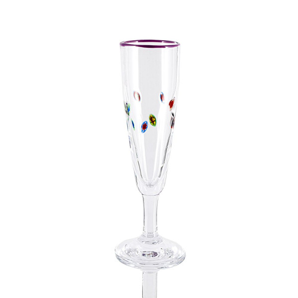 Millefiori Sektglas mit Rand flieder Höhe ca. 22cm Inhalt ca. 0,1 l