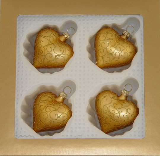 Herz 5cm,4fach,echtgold matt, Schneckendekor fein LAUSCHAER CHRISTBAUMSCHMUCK mundgeblasen,handgemalt