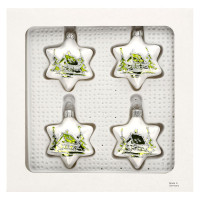 Stern 5cm 4fach eisweiss grüne Landschaft Silberglimmer mundgeblasen handbemalt Stern 5cm 4fach eisweiss grüne Landschaft Silberglimmer mundgeblasen handbemalt