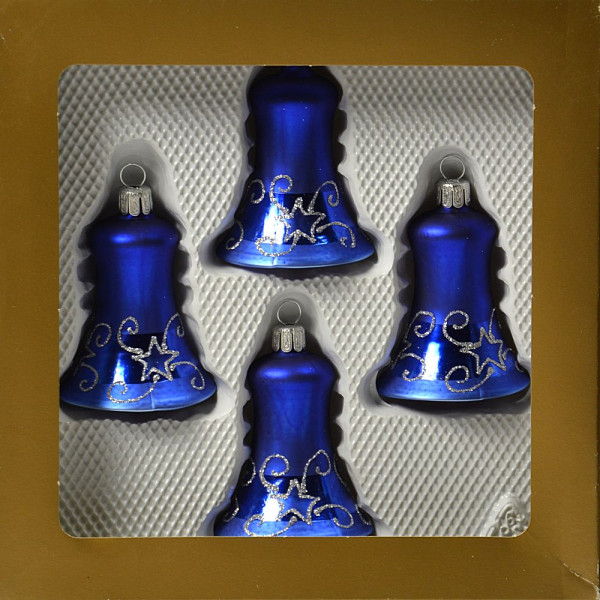 Glocke 5cm 4fach Sternengeflecht Königsblau mundgeblasen, handgemalt aus Lauscha
