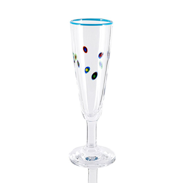 Millefiori Sektglas mit Rand hellblau Höhe ca. 22cm Inhalt ca. 0,1 l