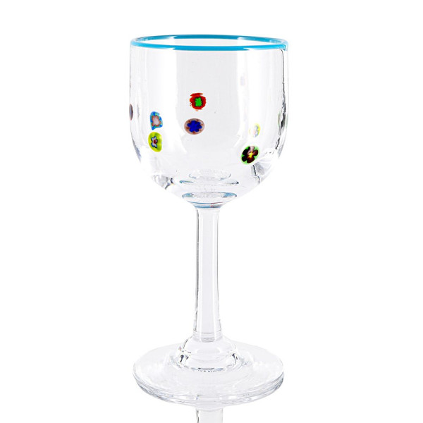 Millefiori Weinglas mit Rand hellblau Höhe ca. 17 cm Inhalt ca. 0,3 l