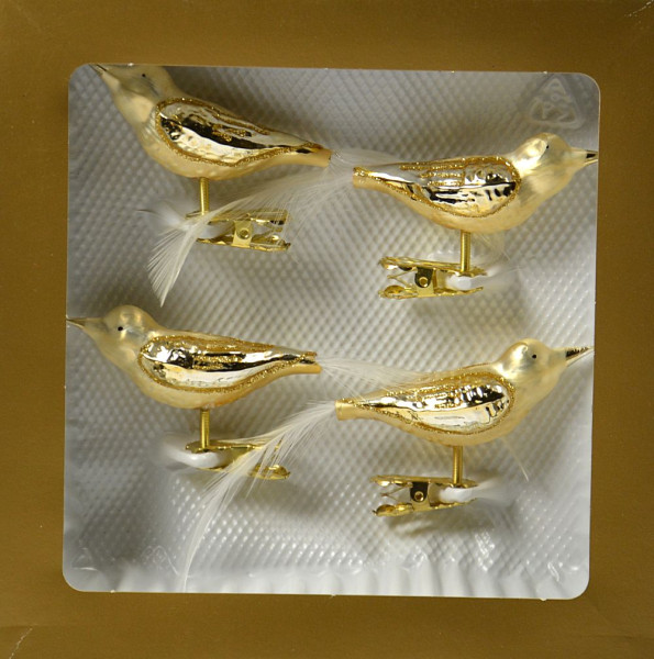 Vögel 4fach Eislack gold Flügel gold LAUSCHAER CHRISTBAUMSCHMUCK mundgeblasen,handgemalt