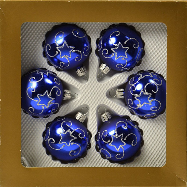 Kugel 5cm 6fach Sternengeflecht Königsblau mundgeblasen, handgemalt aus Lauscha