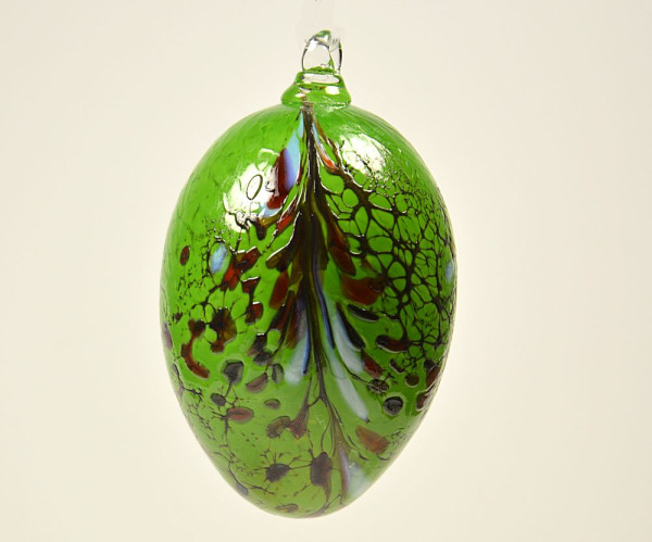 Osterei  Farbglas mit Öse grün Länge 11 cm  Breite 7 cm