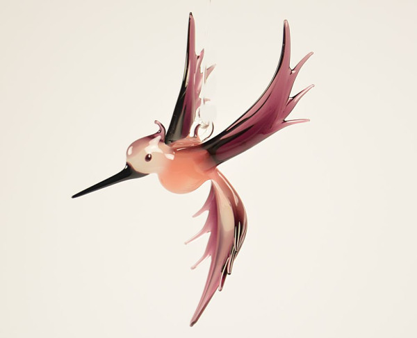 Kolibri hängend rosa violett Länge ca. 9cm  Flügelspannweite ca. 5cm