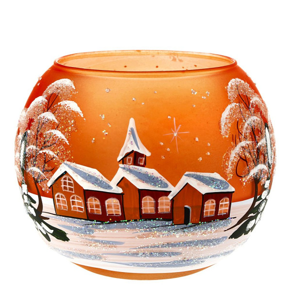 Weihnachtswindlicht Becher, orange Durchmesser 8cm