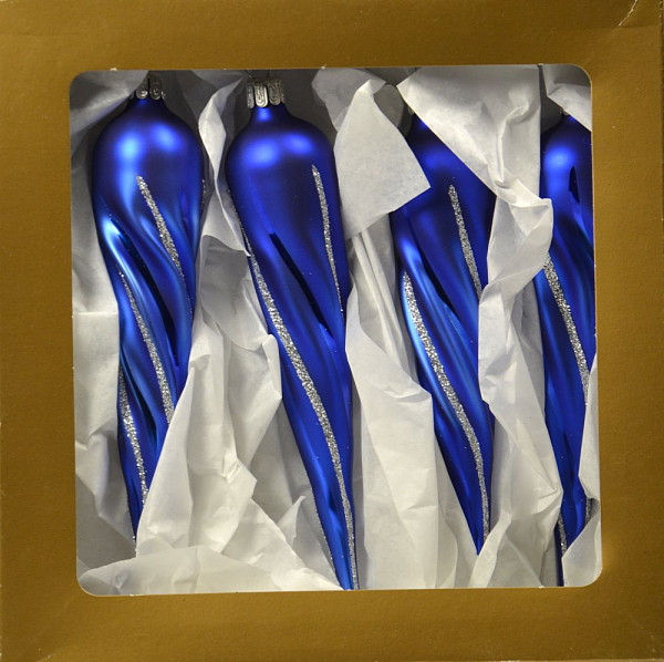 Eiszapfen 15cm  5fach Sternengeflecht Königsblau mundgeblasen, handgemalt aus Lauscha