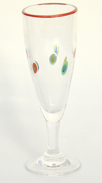 Millefiori Sektglas kristall mit rotem Rand Höhe ca. 21 cm  Inhalt 0,2 l