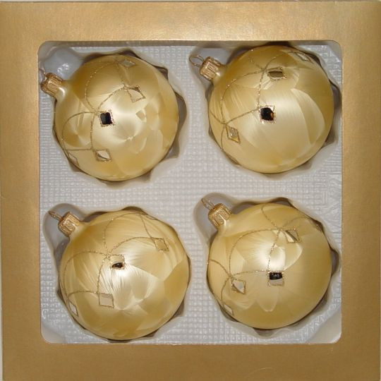 Kugel 7cm,4fach,Eislack gold,Karogirlande LAUSCHAER CHRISTBAUMSCHMUCK handgemalt,mundgeblasen