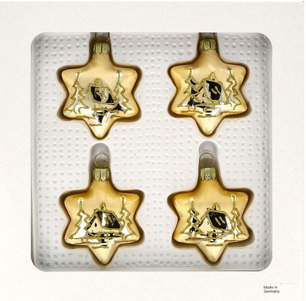 Stern 5cm 4fach eischampagner Landschaft Goldglimmer mundgeblasen handbemalt