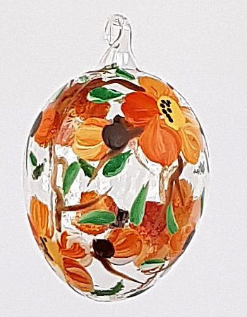 Osterei Blütenmotiv orange Höhe 6 cm  Breite 4 cm handbemalt