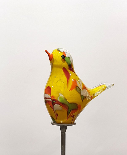 Gartenobjekt Vogel-Spatz  20 cm gelb bunt inkl. Eisenstab, Gesamthöhe ca. 1,40 m