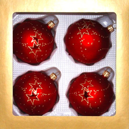 Kugel 7cm 4fach Weihnachtsrot matt Sternenschweif gold LAUSCHAER CHRISTBAUMSCHMUCK mundgeblasen,handgemalt
