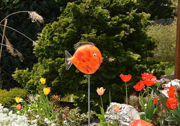 Kugelfisch 20 cm  orange bunt inkl. Eisenstab  Gesamthöhe ca. 1,40 cm