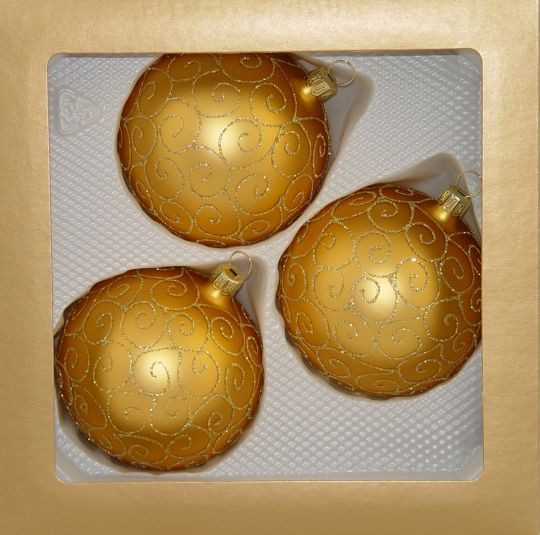 Kugel 8cm,3fach,echtgold matt, Schneckendekor fein LAUSCHAER CHRISTBAUMSCHMUCK mundgeblasen,handgemalt