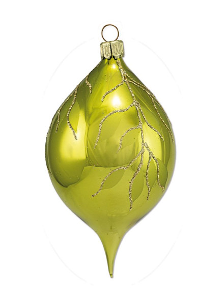 Olive "Blätterreigen" algengrün mundgeblasen, handgemalt aus Lauscha