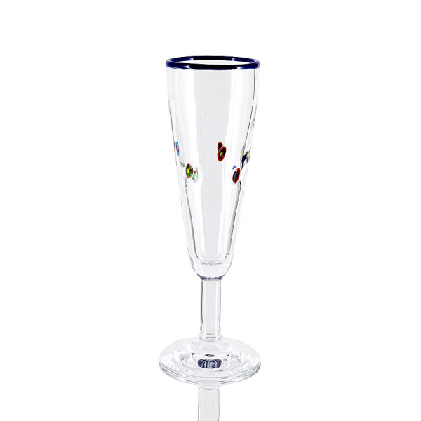 Millefiori Sektglas mit dunkelblauem Rand Höhe ca. 22cm Inhalt ca. 0,1 l