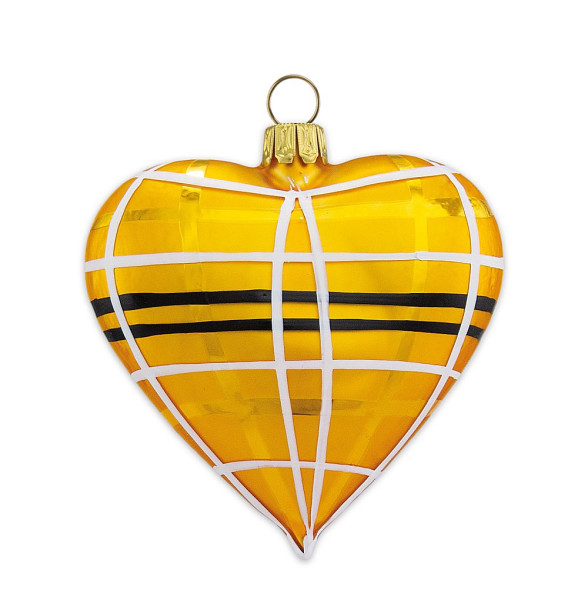 Herz 6cm "Karo" honiggold mundgeblasen, handgemalt aus Lauscha