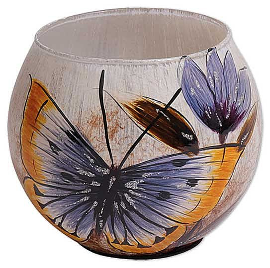 Teelichthalter "Schmetterling mit Blume" 9cm