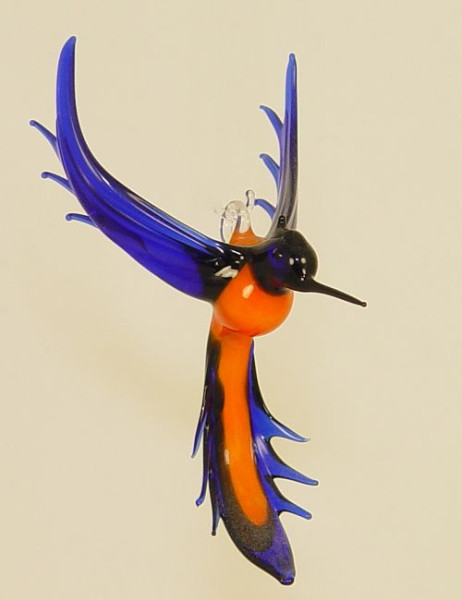 Kolibri hängend orange blau Länge ca. 9cm  Flügelspannweite ca. 5cm
