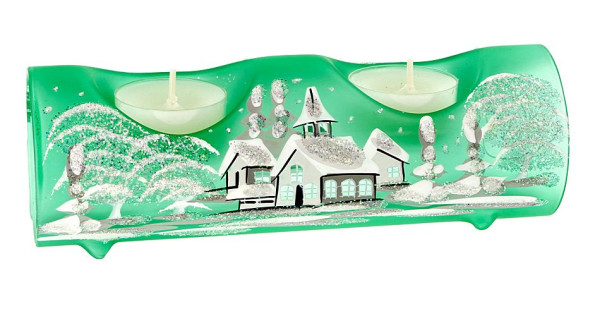 Weihnachtswindlicht für 2 Teelichter grün Länge 18cm Durchmesser 6cm