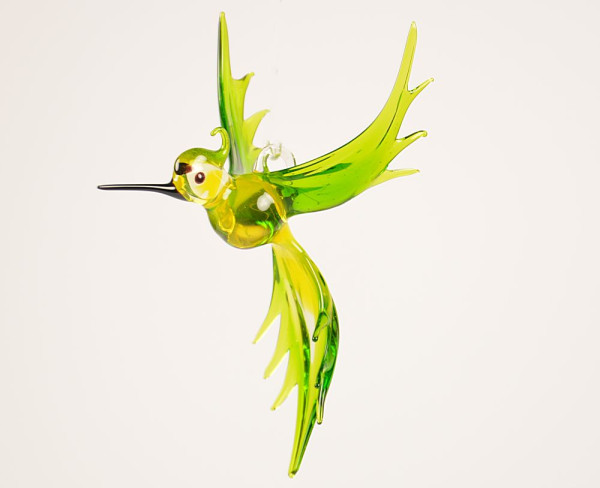 Kolibri hängend gelb grün Länge ca. 9cm  Flügelspannweite ca. 5cm