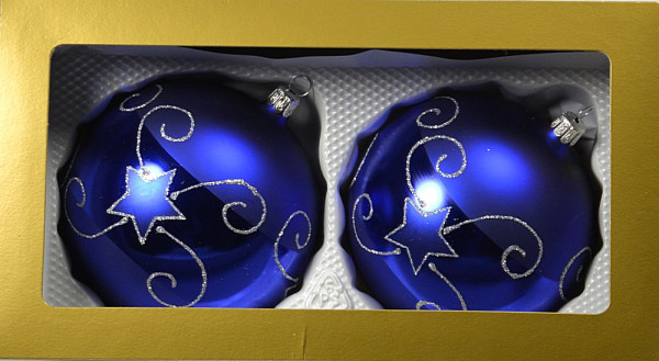 Kugel 10cm 2fach Sternengeflecht Königsblau mundgeblasen, handgemalt aus Lauscha