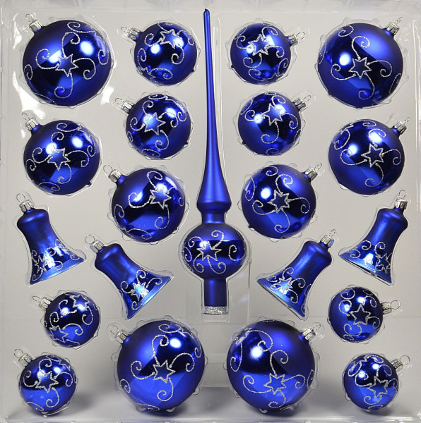 Komplettsortiment 21fach Sternengeflecht Königsblau mundgeblasen, handgemalt aus Lauscha