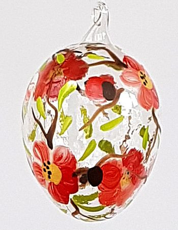 Osterei Blütenmotiv rot Höhe 6 cm  Breite 4 cm handbemalt