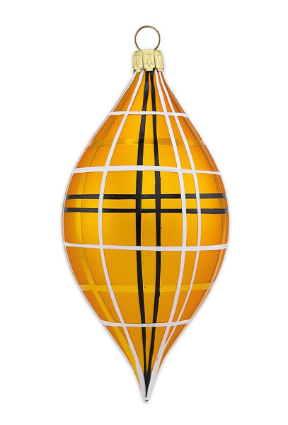 Olive 12 cm "Karo" honiggold mundgeblasen, handgemalt aus Lauscha