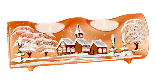 Weihnachtswindlicht für 2 Teelichter, orange Länge 18cm Durchmesser 6cm
