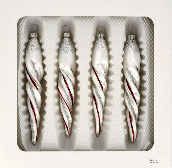 Eiszapfen 12cm, 4fach,eisweiss Blättertwist bordo, Silbergl.