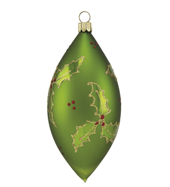 Olive 12cm 'Holly' jägergrün matt mundgeblasen, handgemalt aus Lauscha