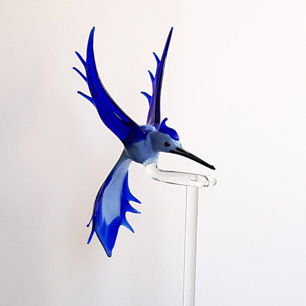 Blumenstab Orchideenstab  Kolibri türkis - blau Gesamtlänge mit Stab 45 cm