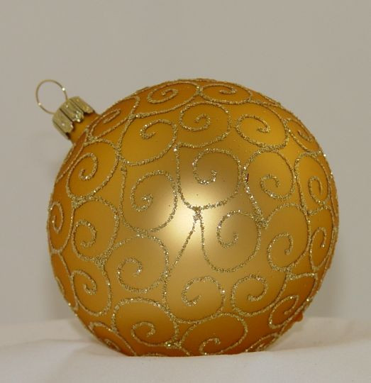 Kugel 10cm,2fach,echtgold matt, Schneckendekor fein LAUSCHAER CHRISTBAUMSCHMUCK mundgeblasen,handgemalt
