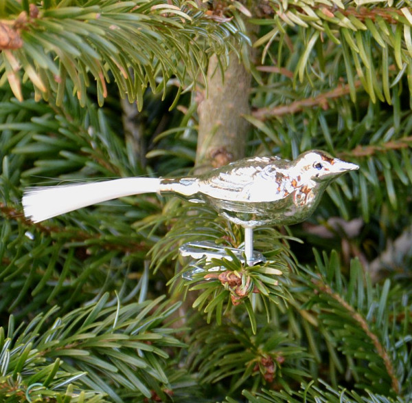 Kleiner, breiter Vogel silber,handgearbeitet Länge ca. 10 cm lang, mit Glasfaserschwanz