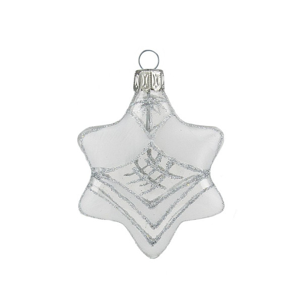 Stern 6 cm Kristallfenster Polar-Weiß mundgeblasen, handgemalt aus Lauscha