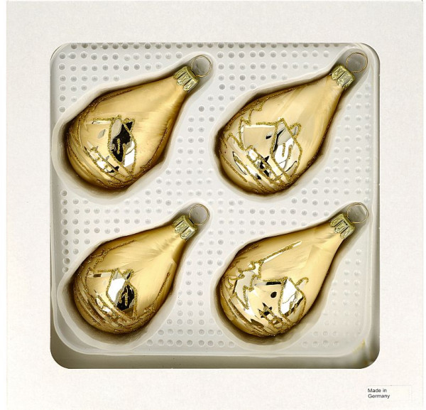 Tropfen 5cm 4fach eischampagner Landschaft Goldglimmer mundgeblasen handbemalt