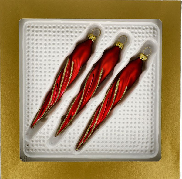 Eiszapfen 12cm,3fach,ochsenblut matt,Goldglimmer LAUSCHAER CHRISTBAUMSCHMUCK mundgeblasen,handgemalt