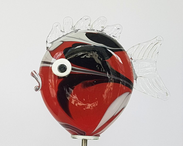 Miniaturkugelfisch auf Stab rot schwarz bunt Fisch Durchmesser ca. 13 Gesamthöhe mit Stab 90 cm