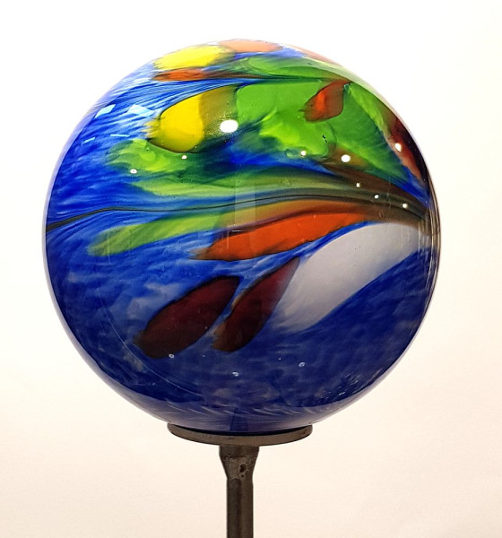 Gartenobjekt Kugel 18cm dunkelblau bunt inkl. Eisenstab  Gesamthöhe ca. 1,19 m